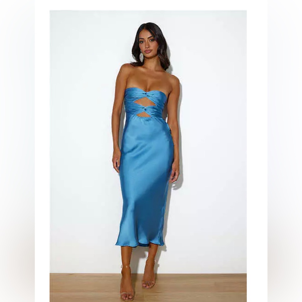 Hello molly blue satin cut out dress